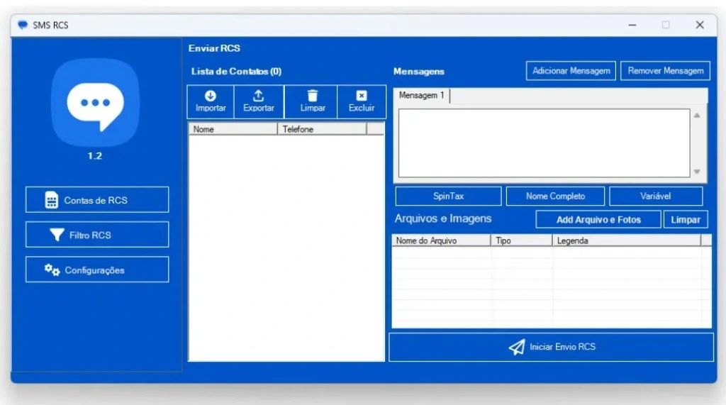 SMS Sender RCS, campanhas em massa, listas de contatos e envio RCS